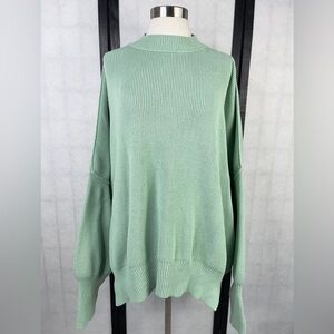 Free People Light Green Crew Neck Sweater